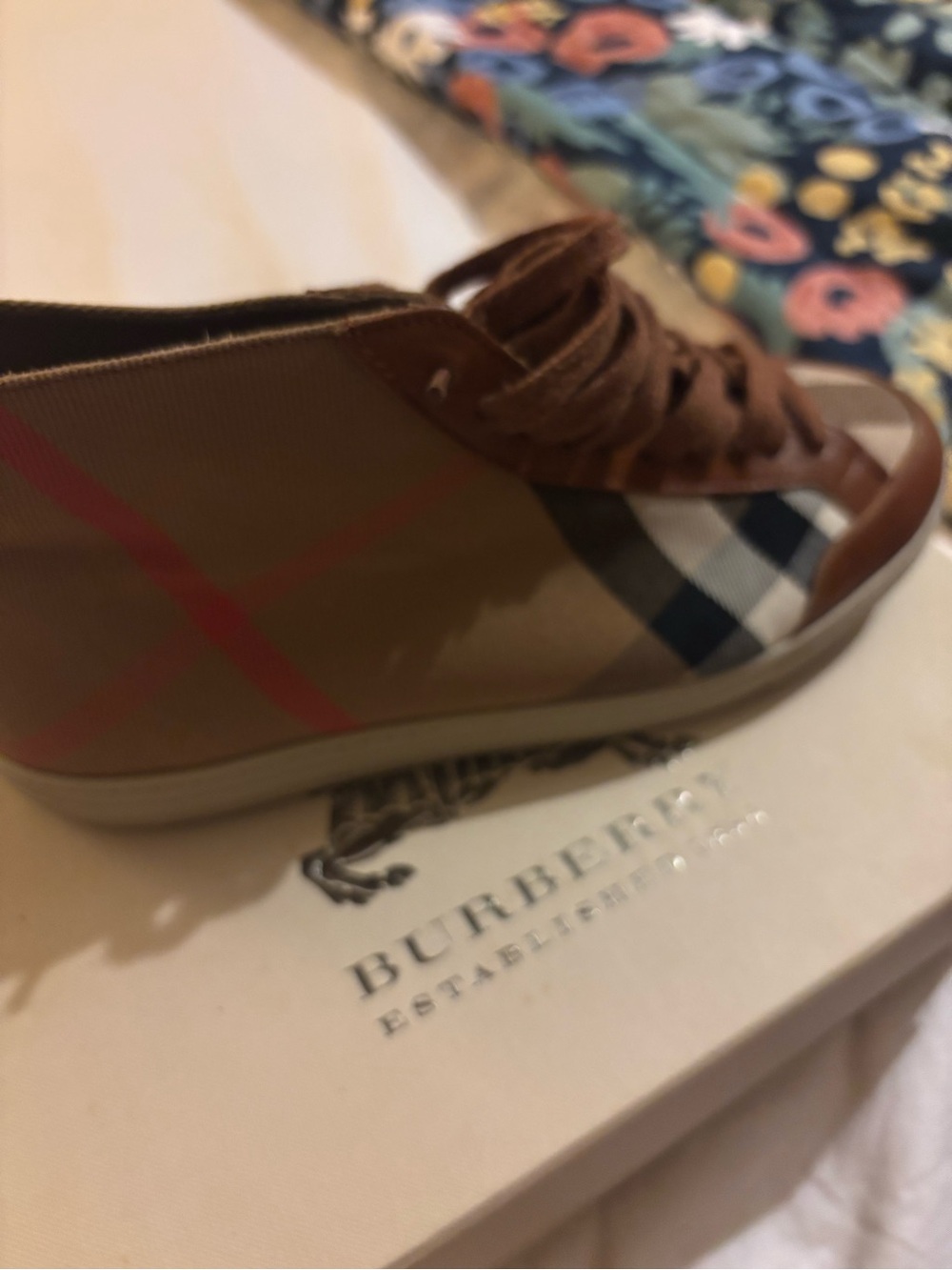 Burberry women Tan Check High-Top Sneaker